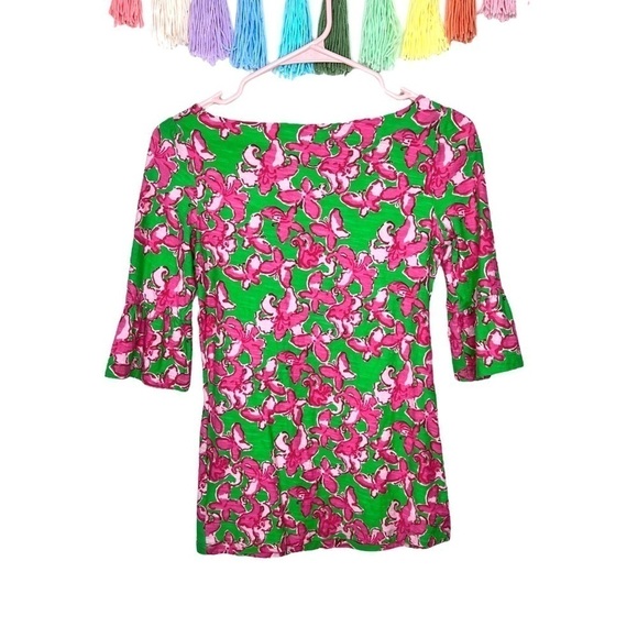 Lilly Pulitzer Boatneck Belle Top All A Flutter Pink Green Butterfly Extra Small - Picture 11 of 16
